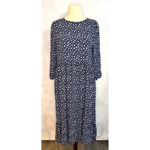 Zara Blue White Polka Dot Print Grandamacore Long Sleeve Maxi Modest Dress - Picture 1 of 7
